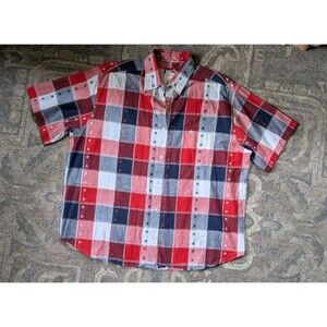 Women’s Plus Size 2X Button UpShirt 4th July Plaid Patriotic American Cotton